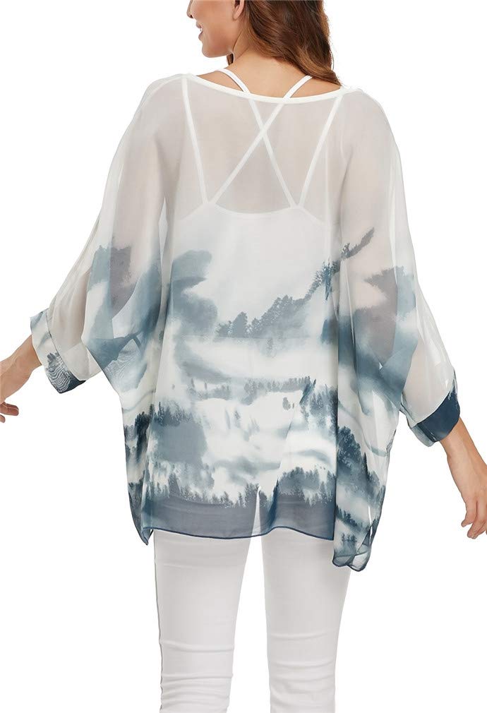 Vanbuy Womens Summer Printed Batwing Sleeve Top Chiffon Poncho Flowy Loose Sheer Blouse Shirt Tunic Z336-43-4355 - Image 3